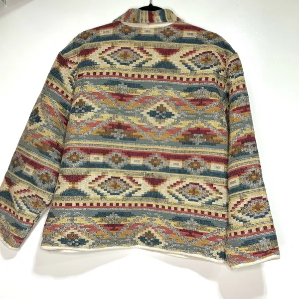 Vintage PHD Woven Blanket Tapestry Button Down Jacket Southwestern M - Image 7