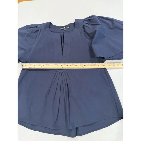 Pomander Place Finley Flutter Sleeve Top Womens XS Navy 100% Cotton Work Minimal - Image 4