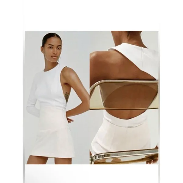 Zara Asymmetric one Sleeve Backless White Structure Bodysuit Large Minimalist - Image 2