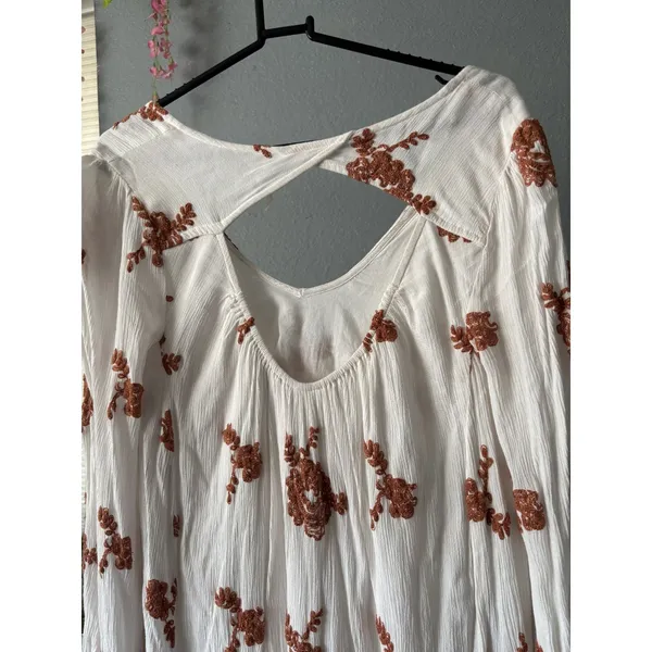 Free People White Rust Embroidered Boho Tunic Mini Dress Size S - Image 4