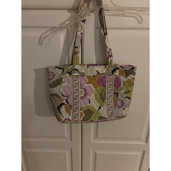Vera Bradley Mocha‎ Rouge Floral Quilted Cotton Zip Top Tote Bag Shoulder Purse - Image 3