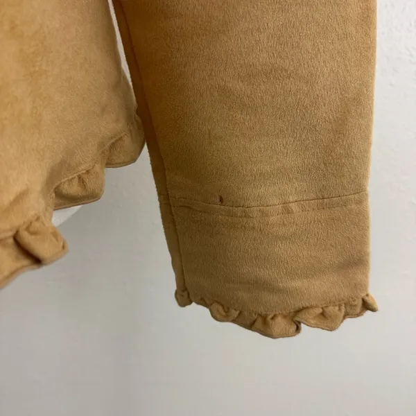 FADED GLORY Y2K Tan Blonde Faux Suede V Neck Ruffle Trim Button Up Blazer Jacket - Image 8