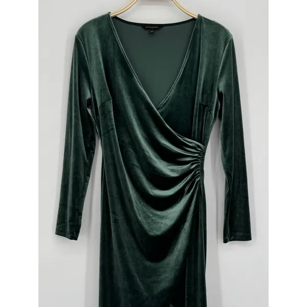 Banana Republic Velvet Knee-Length Faux Wrap Dress Small Green Party Cocktail - Image 5