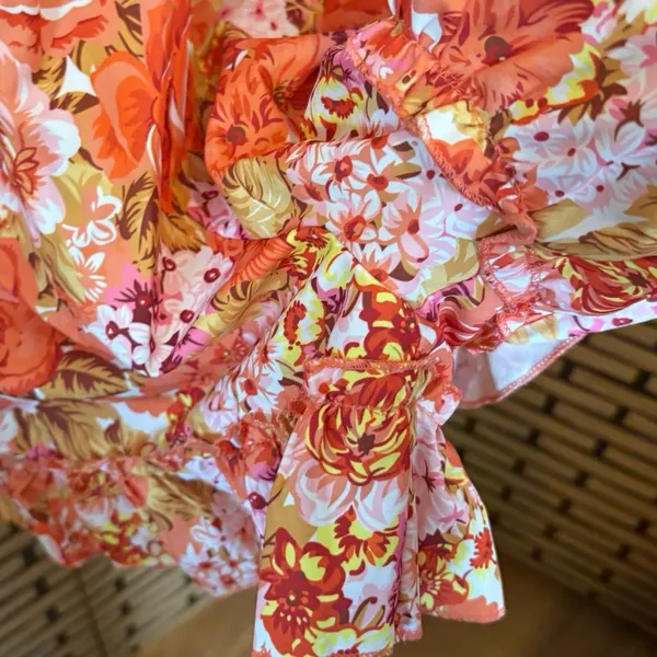 Boohoo Orange Floral Romper‎ Size 4 - Image 6