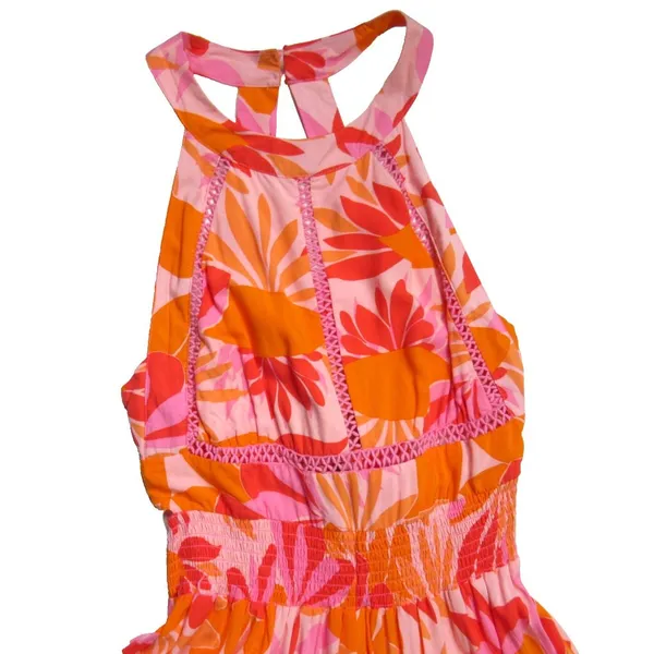 NWT Abel The Label Charlie in Pink Orange Floral Open Tie Back Midi Dress L - Image 4