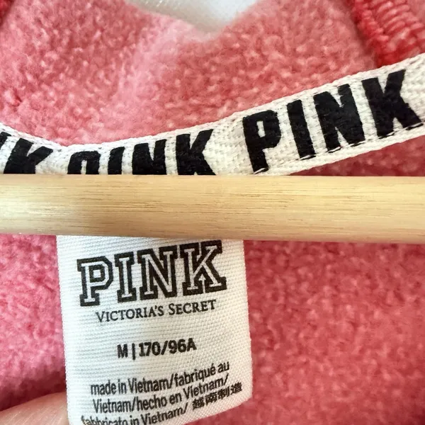 Victoria's Secret Pink Fleece Campus Zip Up Hoodie Pink Distressed Sunwashed M - Image 3