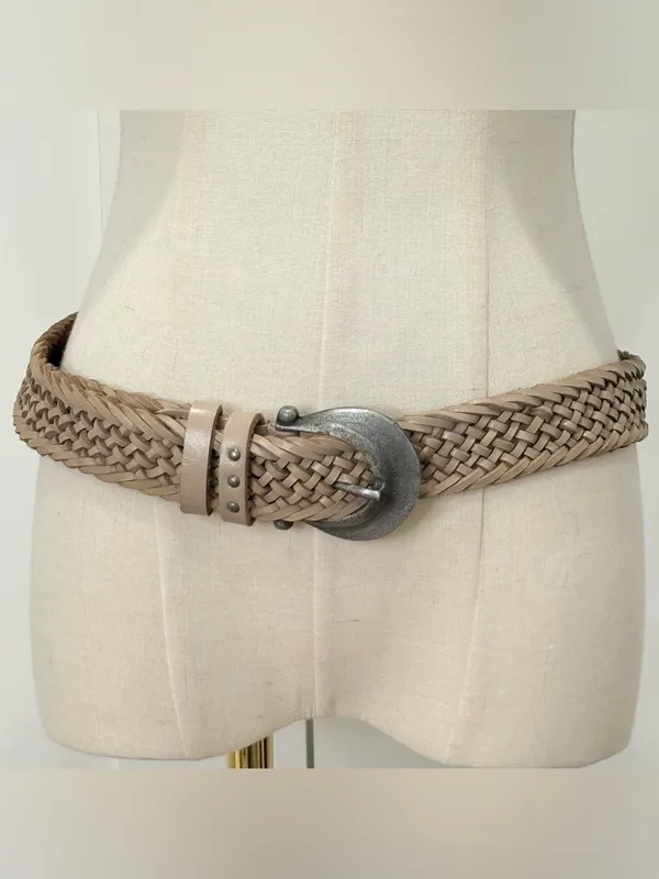 Free People We The Free Brix Belt Medium Large Oyster Braided Leather Western - Image 6