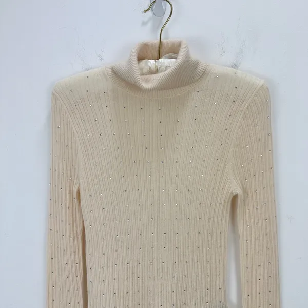 NEW J.Crew Featherweight Cashmere Turtleneck Sweater Rhinestones Buttercream S - Image 7