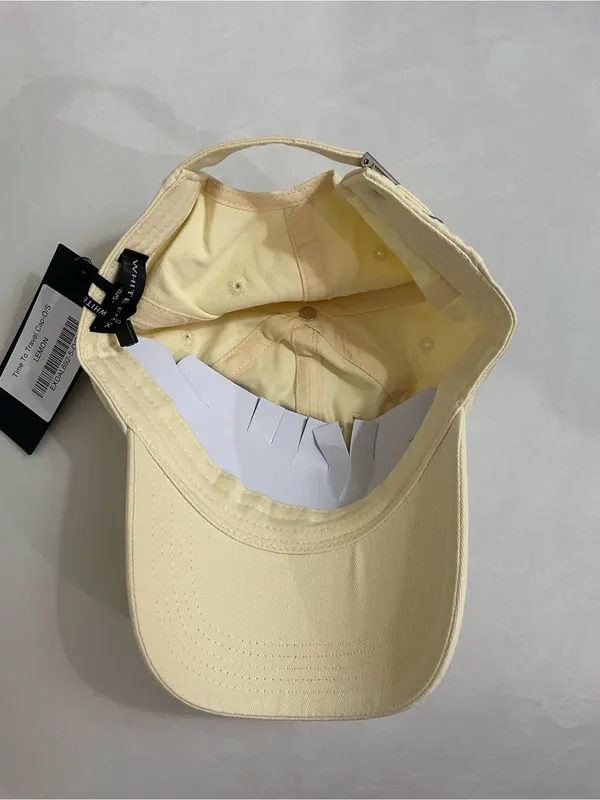 White Fox NWT Time To Travel Cap Embroidered White Logo in Lemon Yellow - Image 6