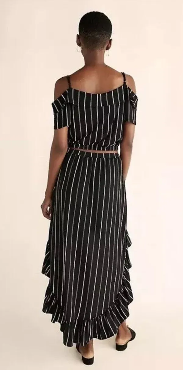 Black and White Stripe Top and Skirt - Image 2
