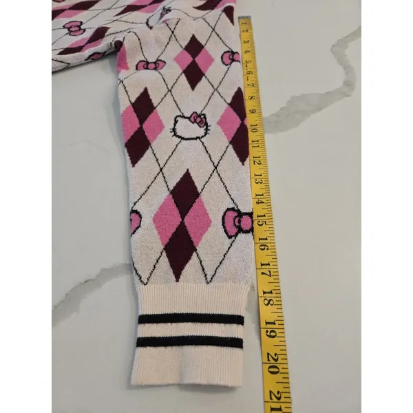 Hello Kitty Forever 21 Argyle Cardigan Sweater Womens Size Small Pink Sanrio - Image 8