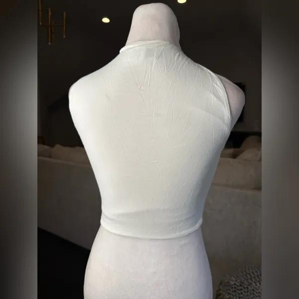 Tiger Mist White Sleeveless Crop Top with Cut Out - Image 3