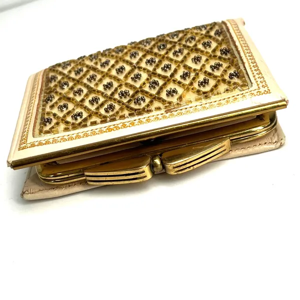 vintage Mid Century 50'-60 beaded evening clutch bag Wallet Coin Purse Gold - Image 2