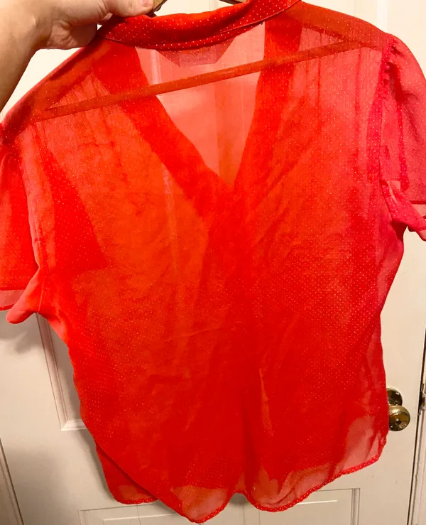Vintage Ship’n Shore red sheer polka dot blouse Size L - Image 4