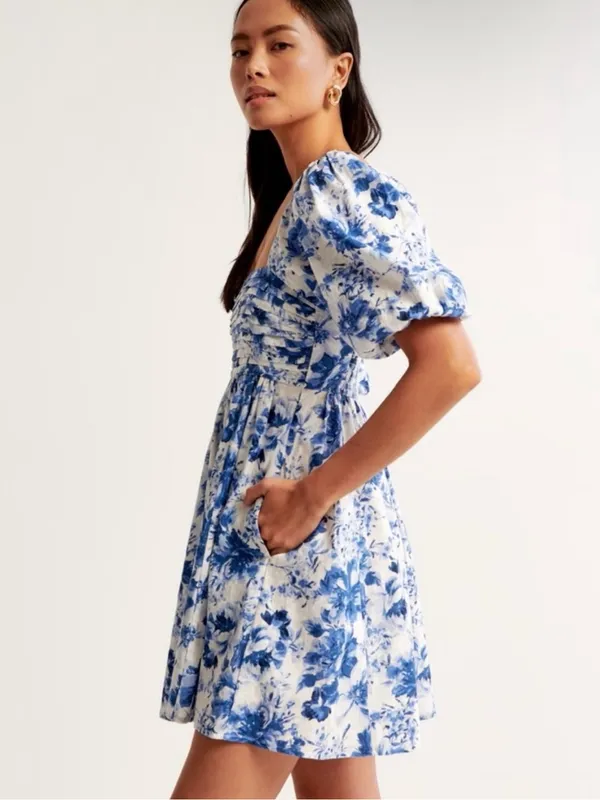Abercrombie & Fitch Emerson Poplin Puff Sleeve Mini Dress Blue Size S - Image 12