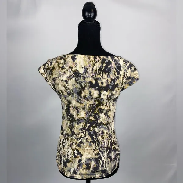 Blouse Top Abstract Size XS French Connection Olive Green & Tan - Image 5