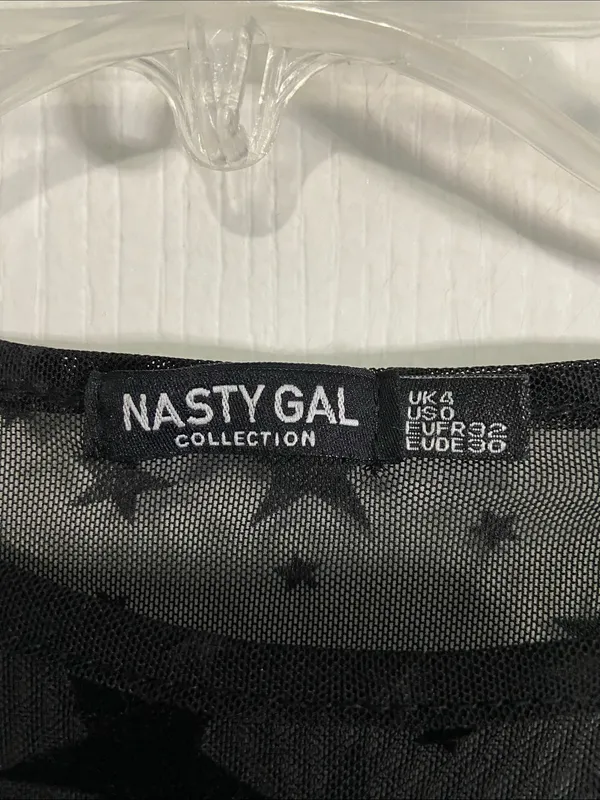 Nasty Gal Black Sheer Star-Print Short Sleeve Tee - Image 2