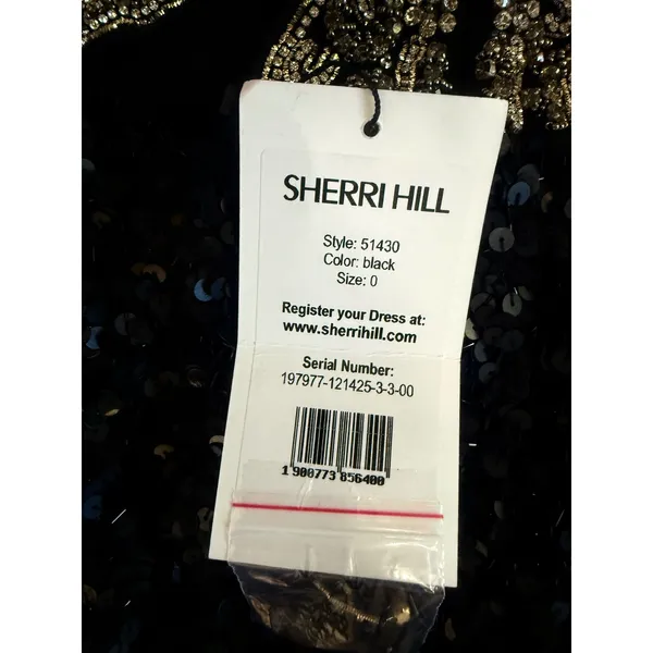 Sherri Hill 51430 Black Sequin Halter Gown Open Back High Slit‎ NWT Size 0 - Image 9