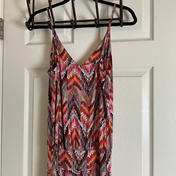 Veronica M Jene Stretch Drop Waist Maxi Dress Medium Boho Chevron Geometric - Image 8