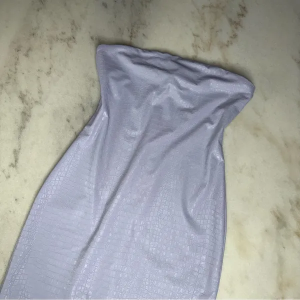 Naked Wardrobe 1X Lavender Croc Embossed Strapless Faux Leather Mini Dress - Image 6