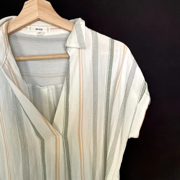 Mine green white orange striped beachy boho short sleeved sheath dress size‎ M - Image 2