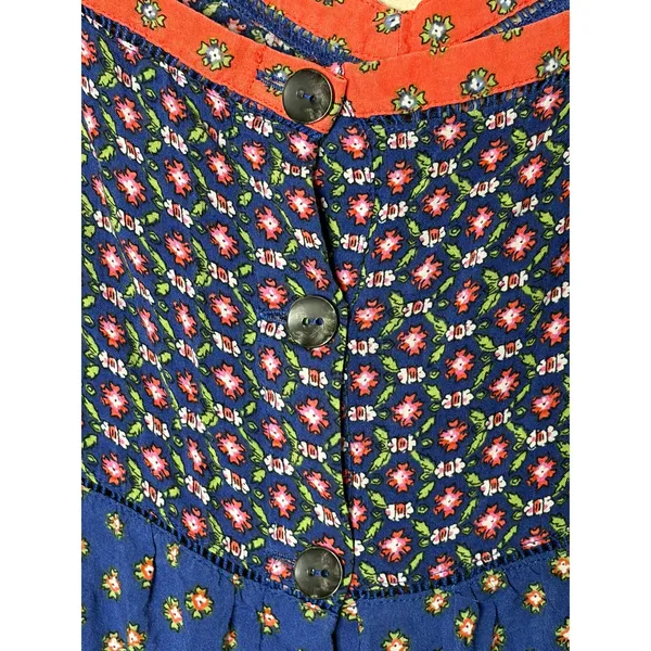 Anthropologie XL Blue Floral Wide Leg Cropped Jumpsuit Boho Adjustable Strap - Image 9
