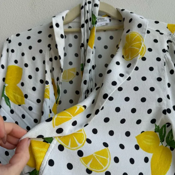 Lovers + Friends Mikayla Lemon Polka Dot Balloon Sleeve Wrap Blouse Size Small - Image 4
