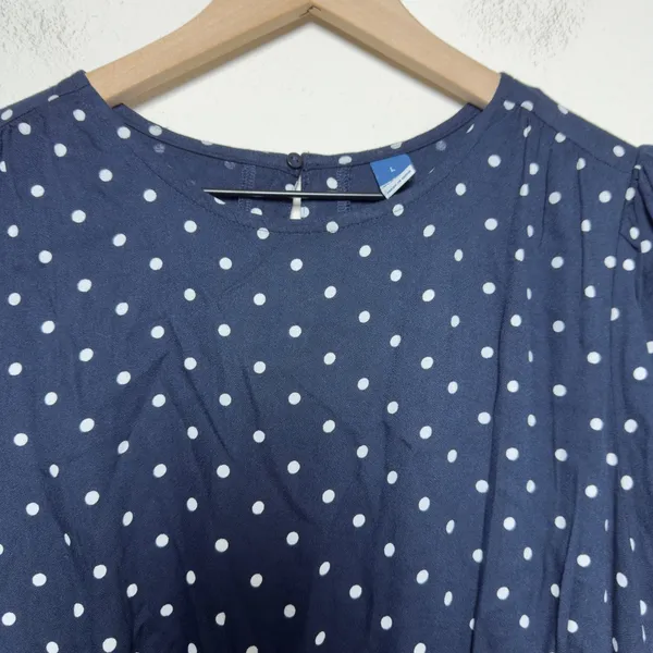 NEW Old Navy Women Crepe Mini Dress Large Navy Polka Dot Short Sleeve Pockets - Image 5