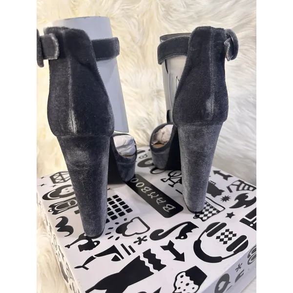 New: Bamboo Velvet Gray Ankle Strap Platform High‎ Heels Y2K Chunky Heels - Image 5