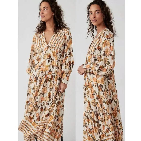 Free People Ethereal Dainty Row of Roses Floral Maxi Dress Size Small - Image 4