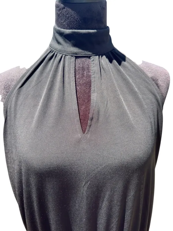 The Limited Black Keyhole High Neck‎ Midi Dress L Halter Style LBD Cocktail - Image 3