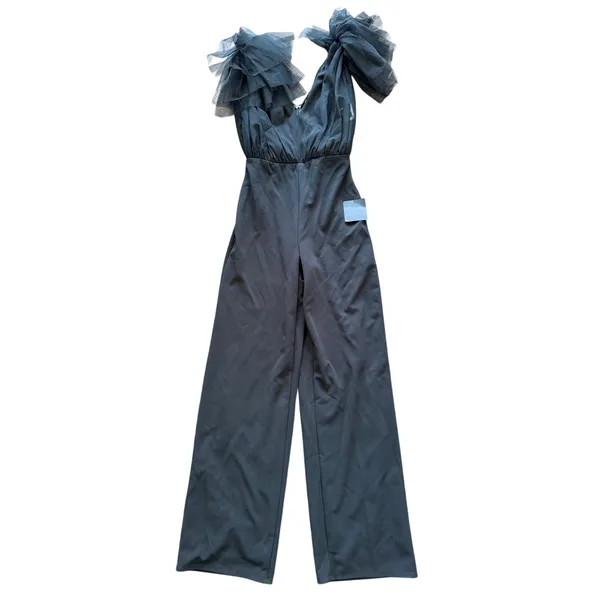 NWT Lulus Black V-Neck Tulle Overlay Ruffle Sleeve Wide Leg Jumpsuit Formal - Image 2