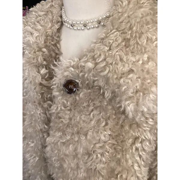 Lulus‎ Faux Fur Coat XS Beige Curly Sherpa Button Front Coat - Image 2
