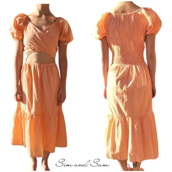 Sim & Sam White And Orange Gingham Dress - Image 3