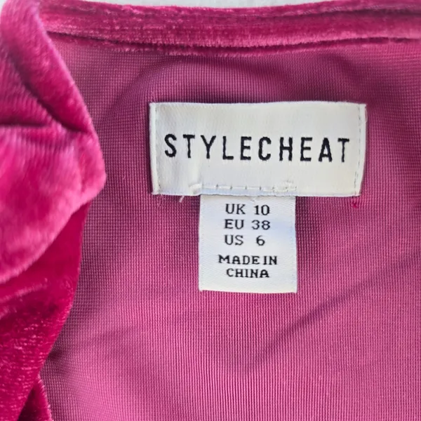 Style Cheat‎ 50O Velvet Mini Dress Long Sleeve Hot Pink Wrap Cocktail Party US 6 - Image 5