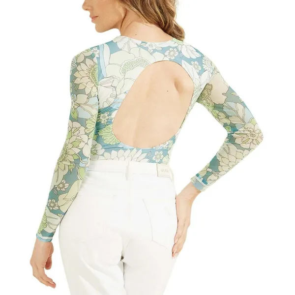NWT Guess Women's Merielle Printed Bodysuit W2YP35KBAH2 XS Floral Print Blue - Image 2