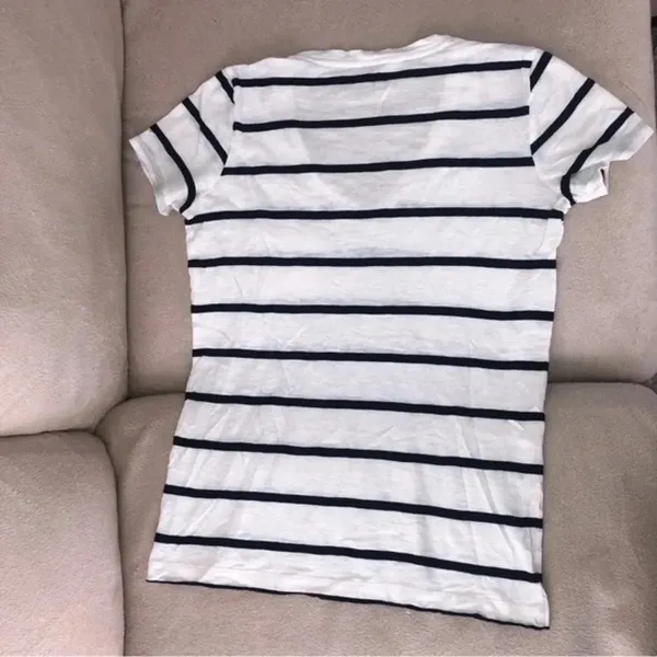 Madewell Blue & White Striped Short Sleeve V-Neck T Shirt Size XS - Image 4