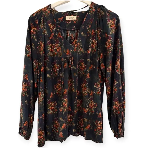 NWT Natural Life Rowan Floral Top Bohemian Cottage Festival Boho Tie Neck Large - Image 2
