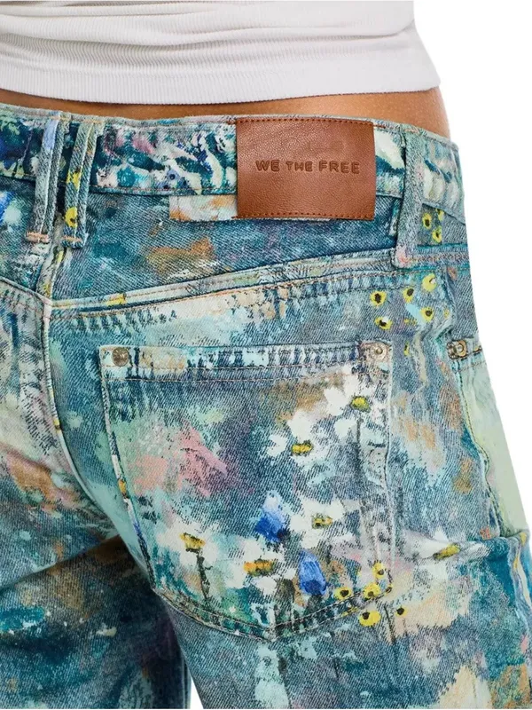 Free People Tennessee Low Rise Illusion Jeans Floral Canvas Paint Splatter - Image 4