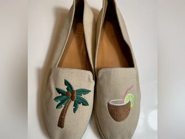 J.Crew Factory Tropical Embroidered Slip-On Espadrilles PalmTree Coconut Size9.5 - Image 4