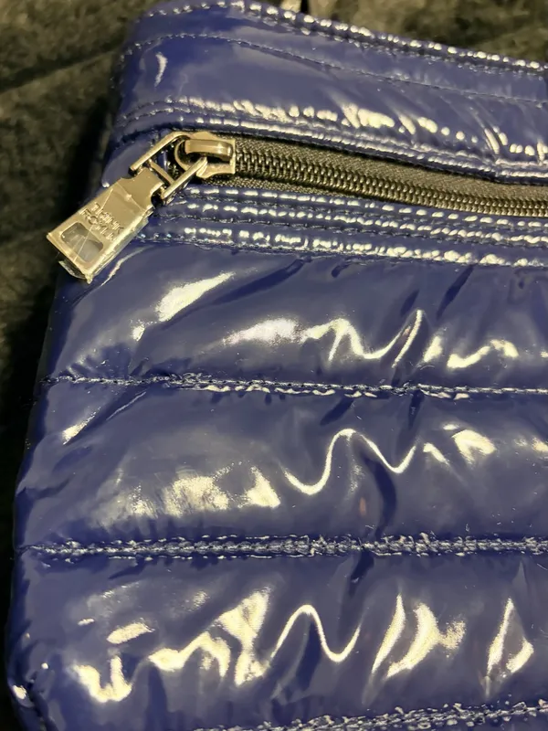 THINK ROYLN Quilted Puffer Shoulder Bag in Blue with Black Handles - Image 3
