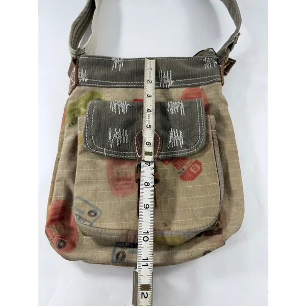 Canvas Patchwork Crossbody Bag Olive Tan Distressed Military Style Messenger - Image 4