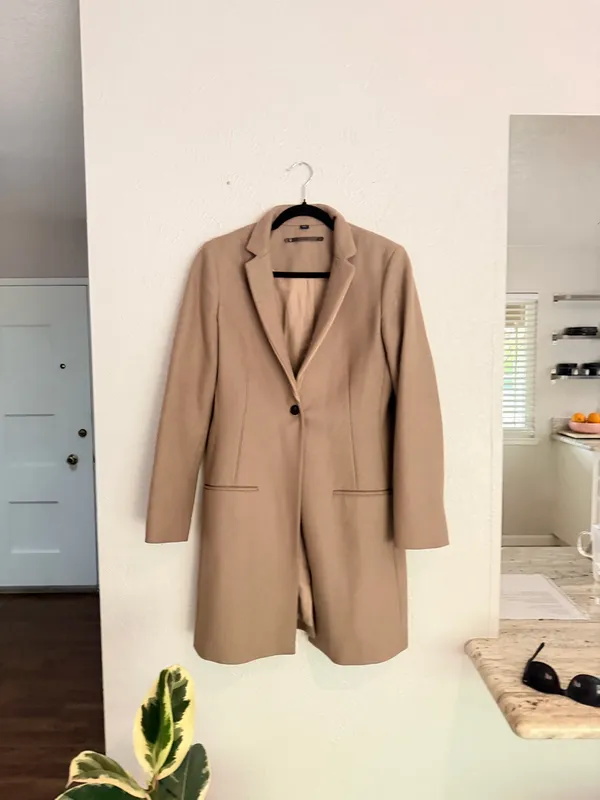 All saints leni wool cashmere blend nude tan single button long coat blazer 6 - Image 3