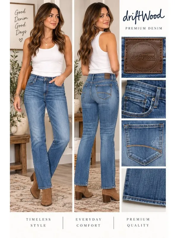 Driftwood Jeans Womens 31 Blue Straight Leg Medium Wash Stretch Premium Denim - Image 2