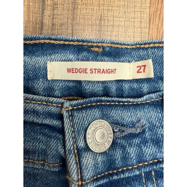 Levi's Wedgie Straight Jeans Women 27 W27 L28 High Rise Button Fly Blue Denim - Image 5