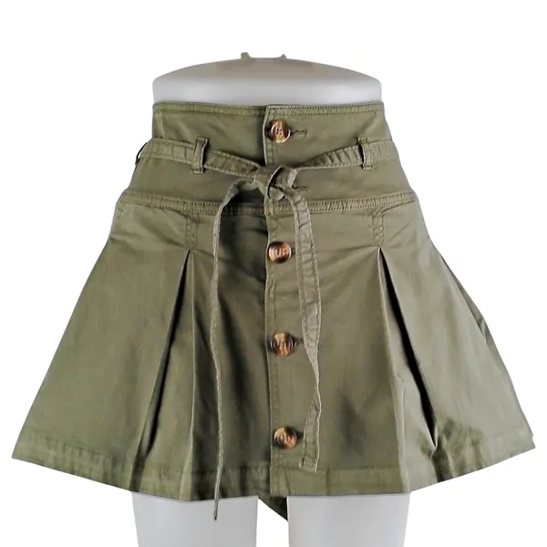 American Eagle Low-Rise Mini Skort A Line Pleated Tie Belt Olive Green Sz. 14 - Image 2