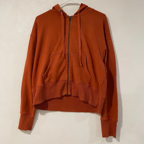 Aerie Offline Size M Burnt Orange Oversized Zip Up Hoodie Sweatshirt - Image 3
