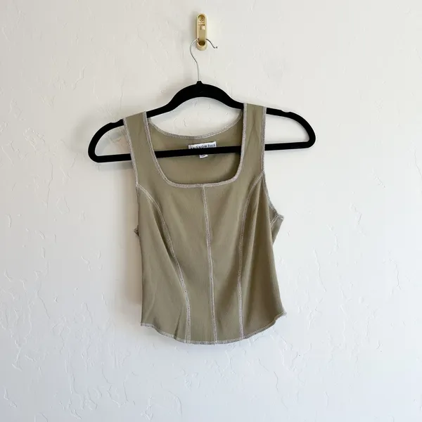 And‎ Now This | Contour Ribbed High-Low Cami Tank in Sage Green - Image 2