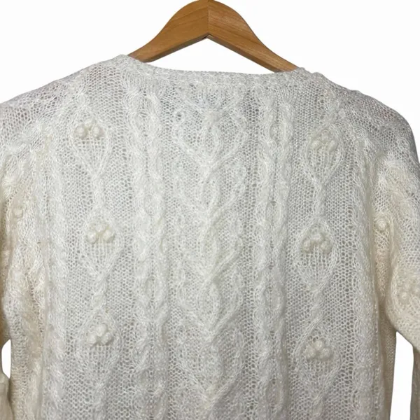 VTG Express Tricot Womens Size‎ S Handknit Mohair Wool Cable Knit Sweater Ivory - Image 5