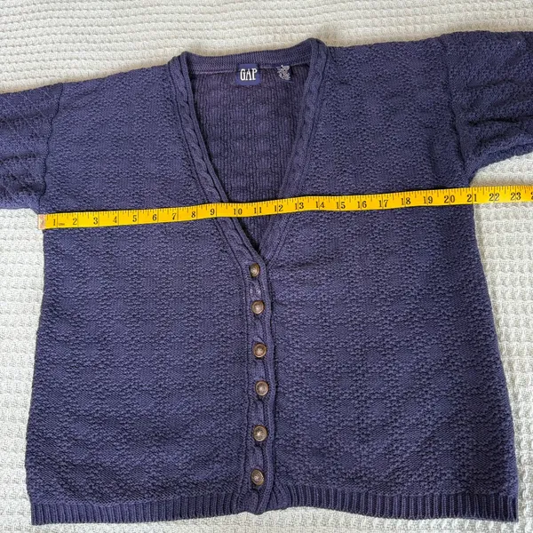Vintage Gap 100% Cotton Cardigan Sweater Womens Small Navy Blue 80s 90s Chunky - Image 6